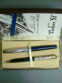 PARKER 51 FIRST YEAR DOUBLE JEWEL SMOOTH STERLING CAP SET IN FIRST YEAR BOX SUPERB!