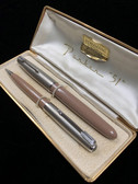 Parker 51 Aerometric Cocoa Fountain Pen & Pencil Set Excellent In Box