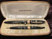 SHEAFFER EBONIZED PEARL BALANCE FOUNTAIN PEN & PENCIL SET IN BOX