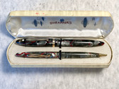 SHEAFFER BALANCE FOUNTAIN PEN AND PENCIL SET IN BOX RED VEINS