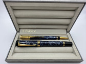 PARKER DUOFOLD CENTENNIAL BLUE MARBLE FOUNTAIN PEN AND PENCIL SET XF 18K