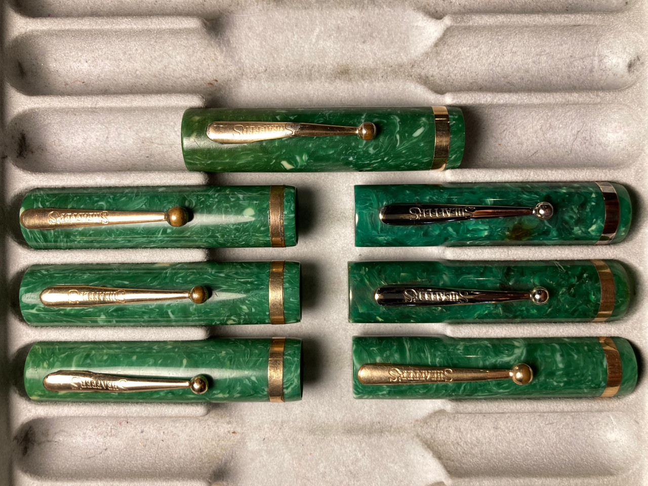 SHEAFFER SENIOR FLAT TOP FOUNTAIN PEN JADE 98 REPLACEMENT CAPS