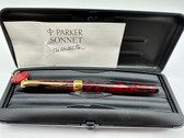 PARKER SONNET RED MARBLE FOUNTAIN PEN NEW IN BOX 18K XF