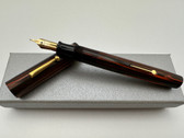 WEBSTER LARGE RED WOODGRAIN HARD RUBBER FOUNTAIN PEN F 14K