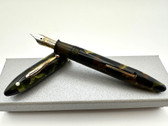 SHEAFFER OVERSIZE BALANCE FOUNTAIN PEN GREEN MARBLE XF 2-TONE 14K