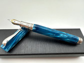 MONTEGRAPPA SYMPHONY CELLULOID BLUE MARBLE FOUNTAIN PEN M 18K