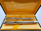 WATERMAN LE MAN 100 YEAR RARE SMOOTH STERLING FOUNTAIN PEN & BALLPOINT SET