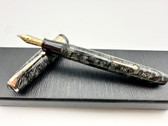 CONWAY STEWART 27 GREY BLACK MARBLE FOUNTAIN PEN #5 F 14K EXCELLENT