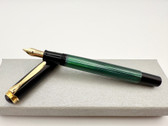 W GERMANY PELIKAN SOUVERAN M400 GREEN STRIATED FOUNTAIN PEN OBLIQUE M 14K