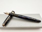 PARKER DUOVAC DUOFOLD VACUMATIC BLUE BLACK STRIATED FOUNTAIN PEN EF 14K