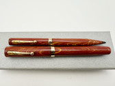 WATERMAN 94 ROSE RIPPLE FOUNTAIN PEN & PENCIL SET 9K CAP BANDS M #4 BUTTER FLEX