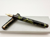 MABIE TODD SWAN LEVERLESS FOUNTAIN PEN GREEN MARBLE M #4 14K FLEX