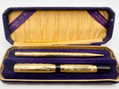 DIAMOND POINT 14K GF FOUNTAIN PEN & PENCIL SET CHECKERBOARD IN BOX EF 14K BUTTERY FLEX