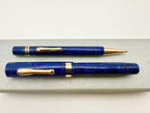 CONKLIN LADY ENDURA LAPIS BLUE FOUNTAIN PEN & PENCIL SET F 14K BUTTER FLEX EXCELLENT