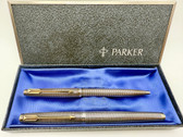 PARKER 75 STERLING CISELE FIRST YEAR FOUNTAIN PEN & BALLPOINT SET BROAD ITALIC 14K