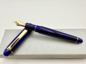 PLATINUM 3776 CENTURY CHARTRES BLUE GOLD TRIM FOUNTAIN PEN M 14K