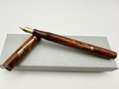 WATERMAN 7 RED RIPPLE GREEN COLORBAND FOUNTAIN PEN #7 F 14K GREEN KEYHOLE NIB