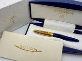 WATERMAN EDSON SAPPHIRE BLUE FOUNTAIN PEN M 18K ORIGINAL BOX W BLUE CONVERTER