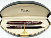 PARKER VACUMATIC DJ MAJOR BURGUNDY PEARL FOUNTAIN PEN PENCIL SET EF 14K