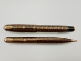 PARKER VACUMATIC GOLDEN WEB DOUBLE JEWEL FOUNTAIN PEN & PENCIL F 14K FLEX