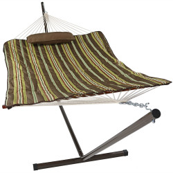 Sunnydaze Desert Stripe Rope Hammock and Stand Combo with Pad and Pillow