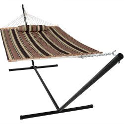 Sunnydaze Sandy Beach Quilted Double Fabric Hammock w/ Spreader Bar and Stand Combo