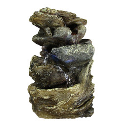 Tiered Rock and Log Tabletop Fountain w/ LED Lights by Sunnydaze