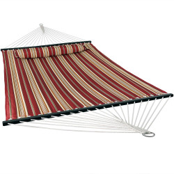 Red Quilted Double Fabric Hammock w/ Spreader Bar and Pillow by Sunnydaze Decor