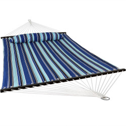 Sunnydaze Catalina Beach Quilted Double Fabric Hammock w/ Spreader Bar and Pillow