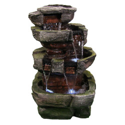 24" Tiered Stone Waterfall w/ LED Lights by Sunnydaze Decor