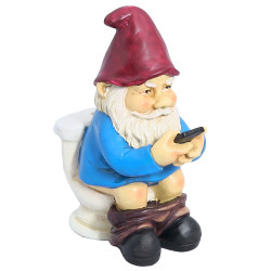Cody the Gnome Reading Phone on the Throne, 9.5" by Sunnydaze Decor