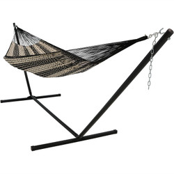 Sunnydaze Thick Cord XXL Hammock with Stand - Black and Natural