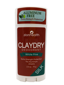 Zion Health Clay Dry Silk Deodorant Stick 2.5 oz White Pine