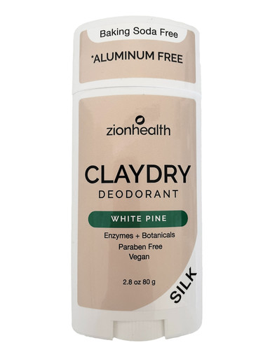 Zion Health Clay Dry Silk Deodorant Stick 2.5 oz White Pine