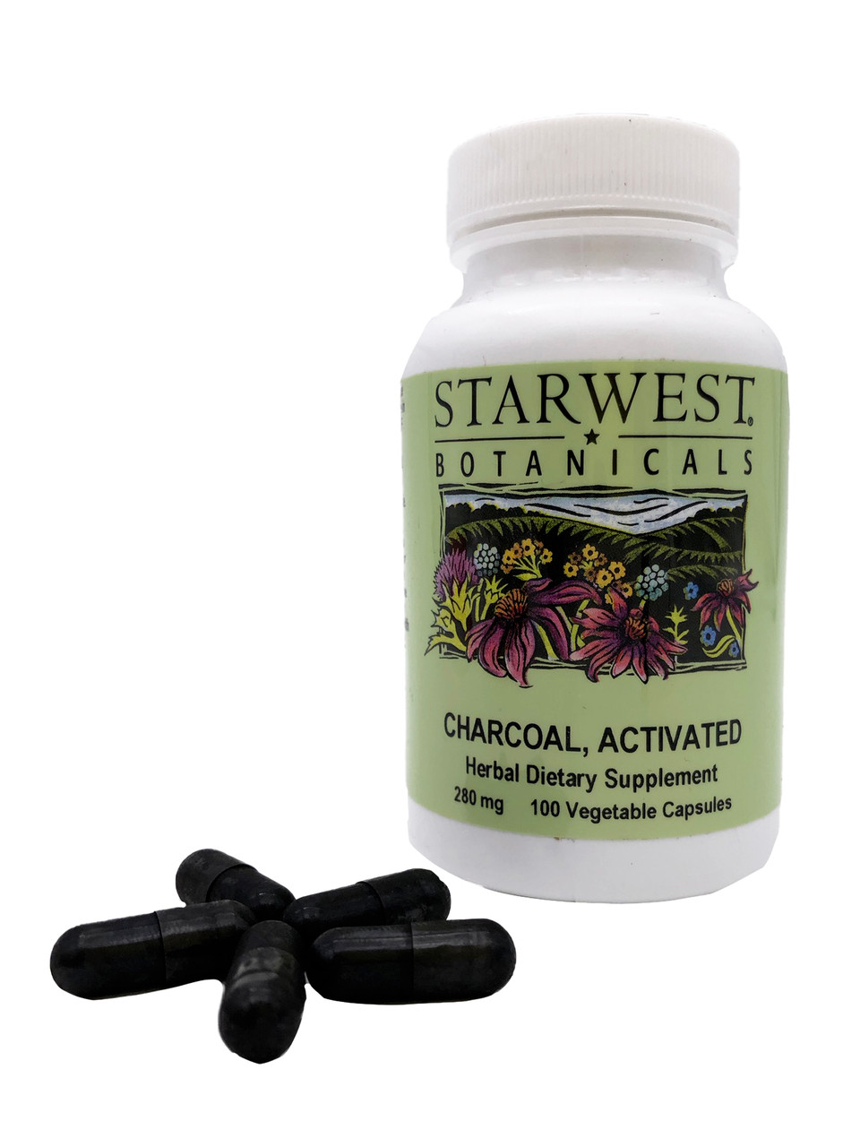 Starwest Botanicals Activated Charcoal 280mg Capsules 100 Count