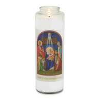 Front of candle.