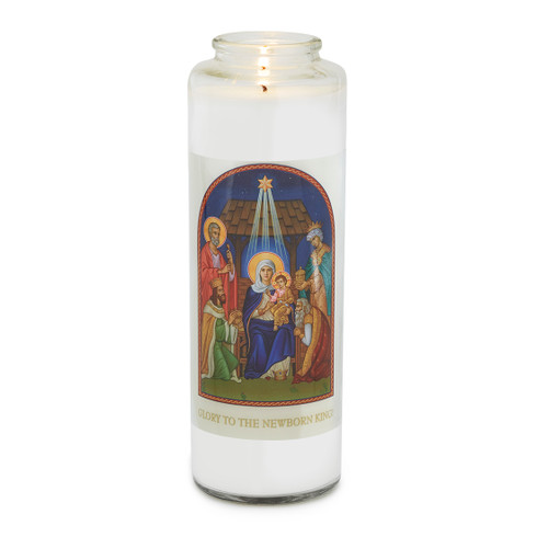 Front of candle.