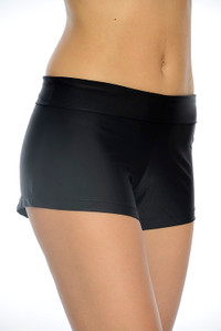 Black Swim Short with fold down waistband for a comfort fit.