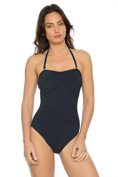 Silhouette Black Bandeau One Piece Swimsuit with ruching and tummy control