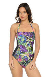 Summer Bouquet Ruched Bandeau One Piece with removable Straps