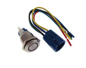 HQ M16 Stainless Steel Metal Push Button w/ Annular LED & Holder - Mom - Blue  