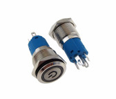 M16 Metal Pushbutton Switch w/ Power on icon Indicator Latching type - Blue  