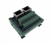 Dual RJ45 Ethernet Connector Breakout Board w/ LED 180 Vertical Din Rail Mount  