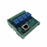 4 Channel 4CH 24VDC Relay Board PLC DIN Rail Mount w/ LED RJ45 Input - PNP 
