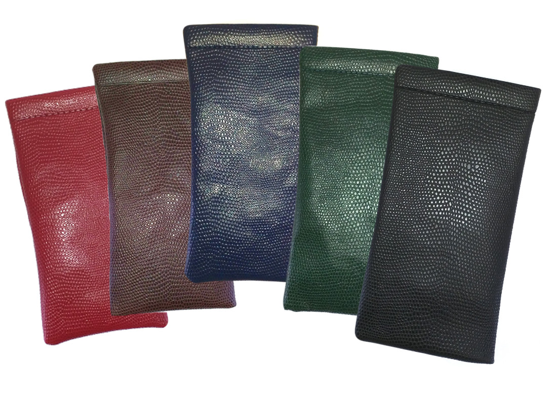 Spring Top Eyeglass Case, Snap Closure Snakeskin Colors Low Vision