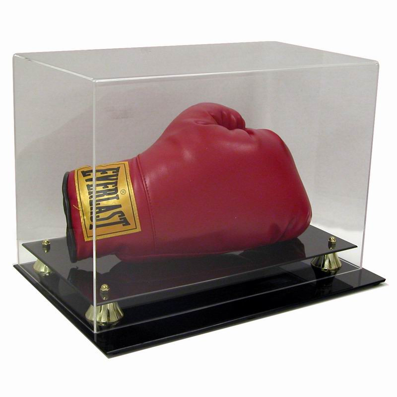 Boxing Clear Single Boxing Glove Display Case Stand with Gold Risers