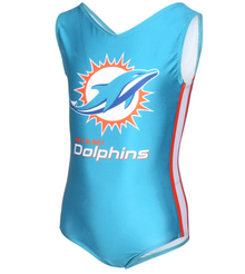Clearance! Miami DOLPHINS CM Superfan Limited Edition Teal/Blue Girls' Gymnastics Leotard. FREE Scrunchie!
