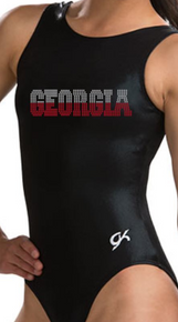 40% Off! GEORGIA 2-TONE Collegiate Girls' Gymnastics Leotard: GK  Black and Red  Mystique.  FREE Scrunchie!