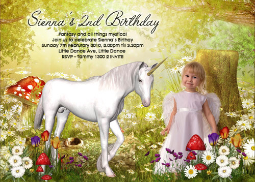 Personalized Unicorn Themed Girls Party Invitations Custom