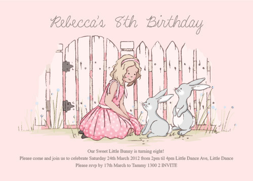 bunny at the gate theme personalised flat card invitation